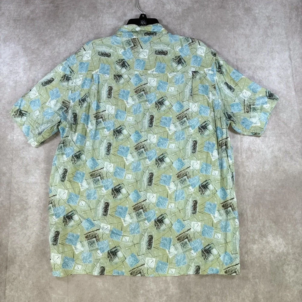 J Ferrar Shirt Mens Large 16 16.5 Green Blue Black Abstract Geometric Button Up